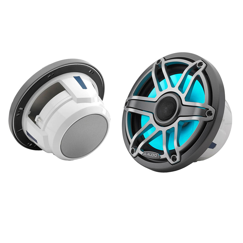 JL Audio M6 Series 77 Marine Coaxial Speakers wGrey Metallic Sport Grille  Transflective LED Lighting  M6770XSGmTii
