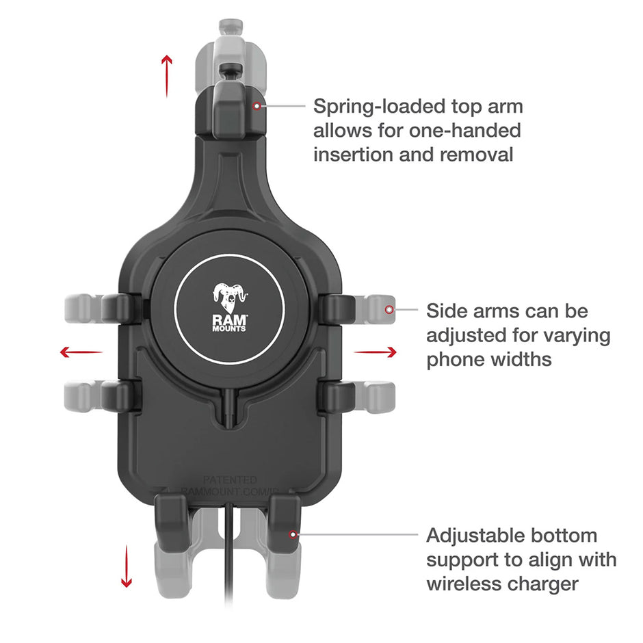 Ram Mount RAM QuickGrip Pro wBall  Qi2 15W Wireless Charger RAMHOLPD5BW2MU