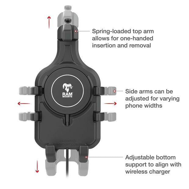 Ram Mount RAM QuickGrip Pro wBall  Qi2 15W Wireless Charger RAMHOLPD5BW2MU