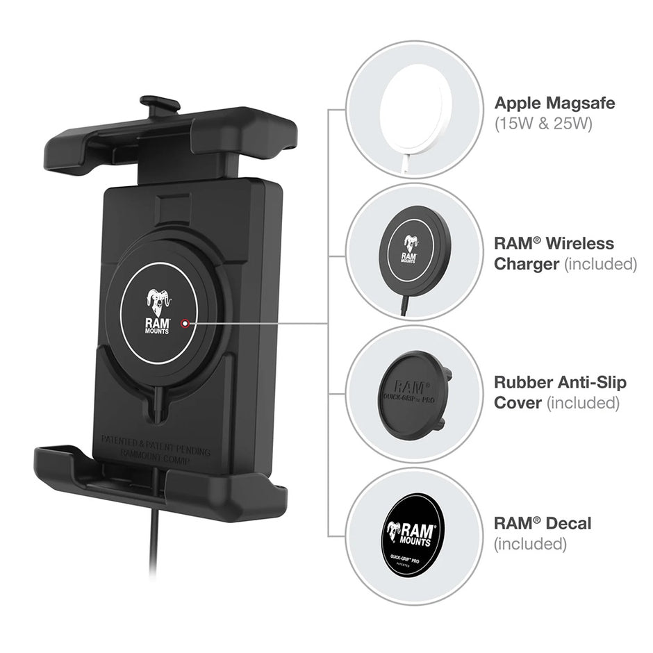 Ram Mount RAM QuickGrip Pro XL wBall  Qi2 15W Wireless Charger RAMHOLPD7BW2MU