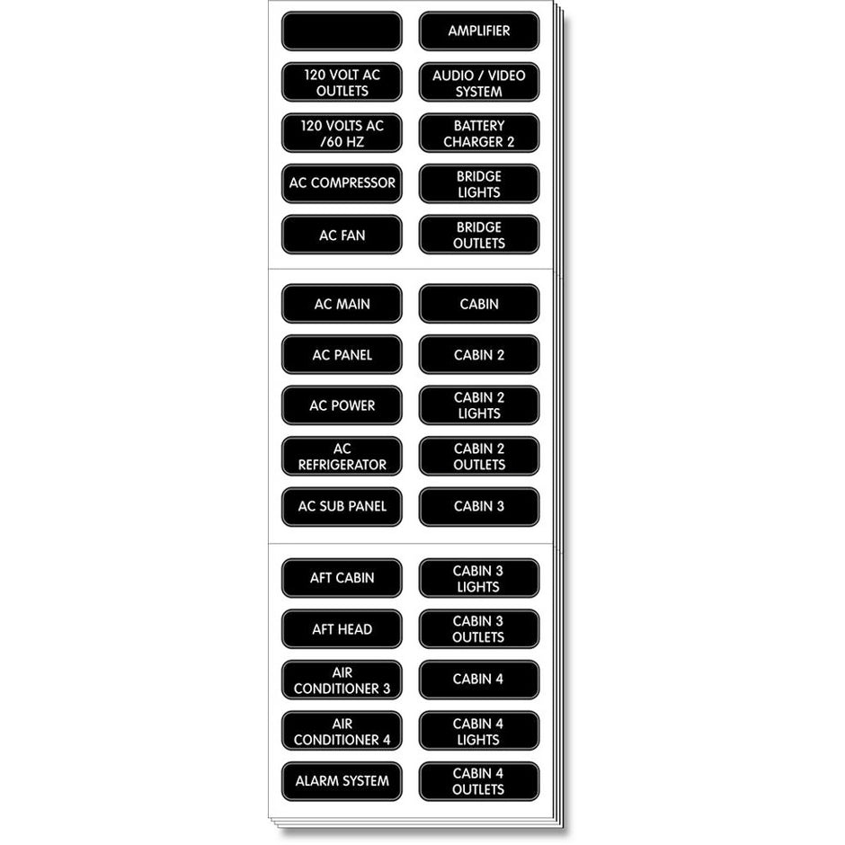 Blue Sea 8067 AC Panel Extended 120 Label Set 8067