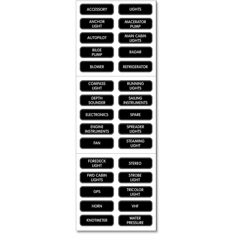 Blue Sea 8030 DC Panel Basic 30 Label Set 8030