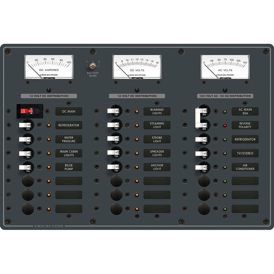 Blue Sea 8084 AC Main 6 PositionsDC Main 15 Positions Toggle Circuit Breaker Panel  White Switches 8084