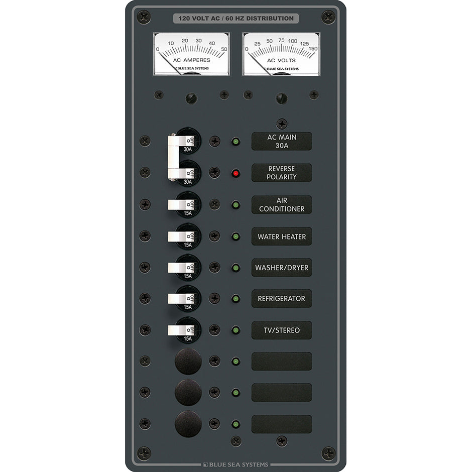 Blue Sea 8074 AC Main 8 Positions Toggle Circuit Breaker Panel  White Switches 8074