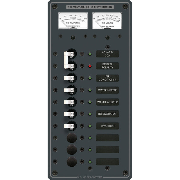 Blue Sea 8074 AC Main 8 Positions Toggle Circuit Breaker Panel  White Switches 8074