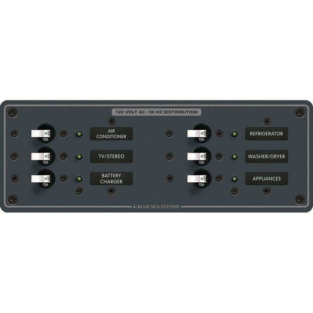 Blue Sea 8097 AC 6 Position Toggle Circuit Breaker Panel  White Switches 8097