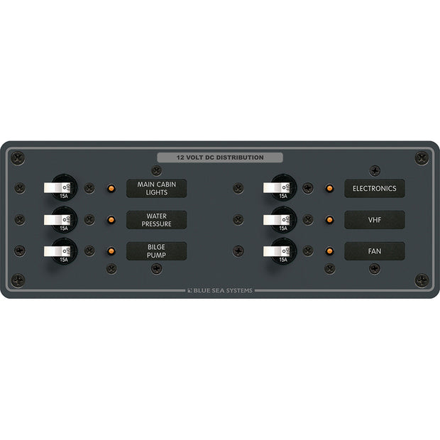 Blue Sea 8096 DC 6 Position Toggle Branch Circuit Breaker Panel  White Switches 8096
