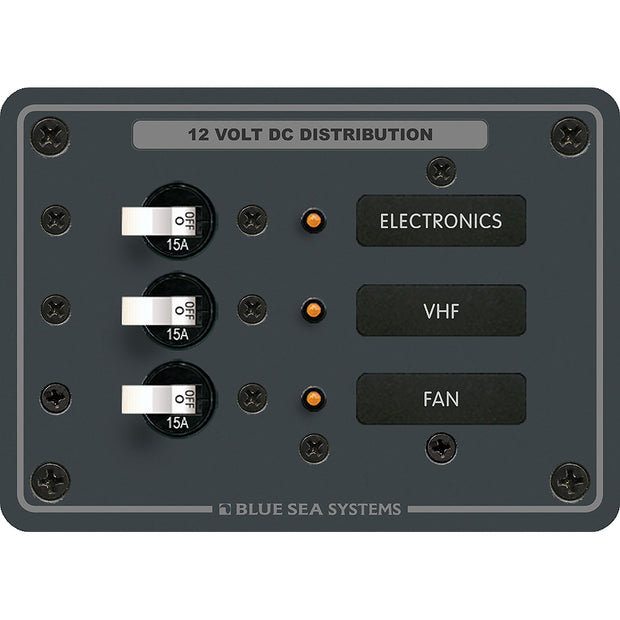 Blue Sea 8025 DC 3 Position Breaker Panel  White Switches 8025