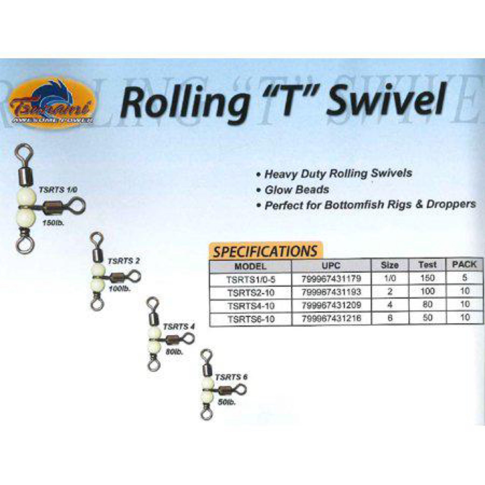Tsunami Beaded Rolling Swivel w/ Glow Beads