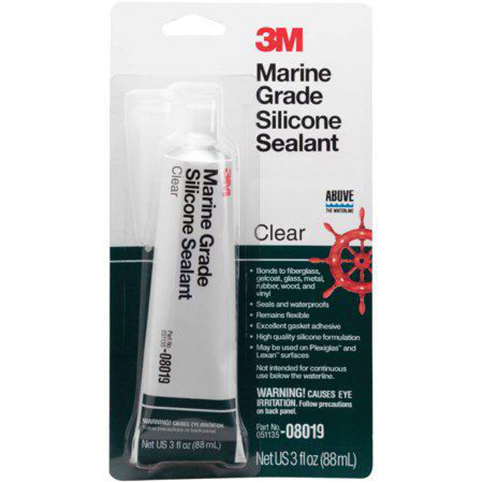 3M Marine Grade Silicone Sealant, 08019, for Boats and RVs, Above the Waterline Interior/Exterior Sealing, Moisture Curing, Clear