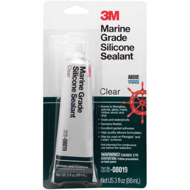 3M Marine Grade Silicone Sealant, 08019, for Boats and RVs, Above the Waterline Interior/Exterior Sealing, Moisture Curing, Clear