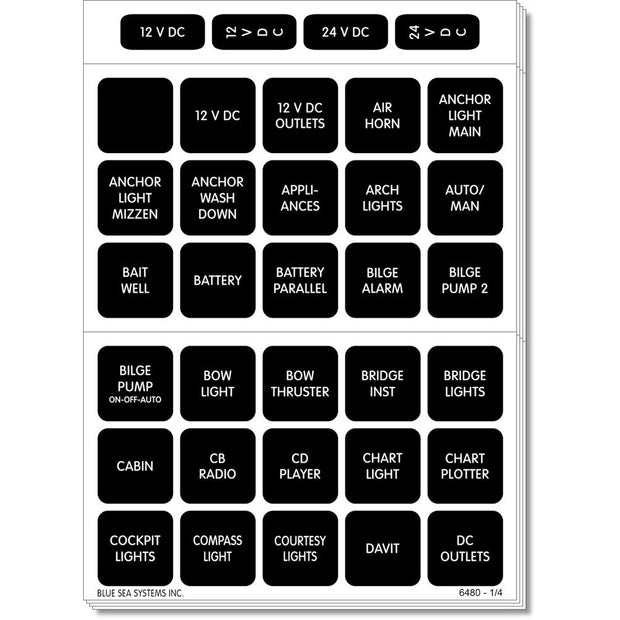 Blue Sea 4218 Square Format Label Set for Battery Management Panels  30 4218