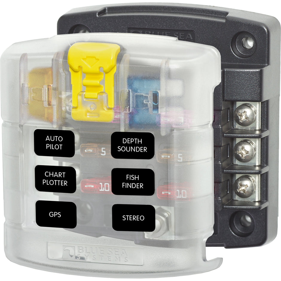 Blue Sea 5028 ST Blade Fuse Block w Cover  6 Circuit without Negative Bus 5028