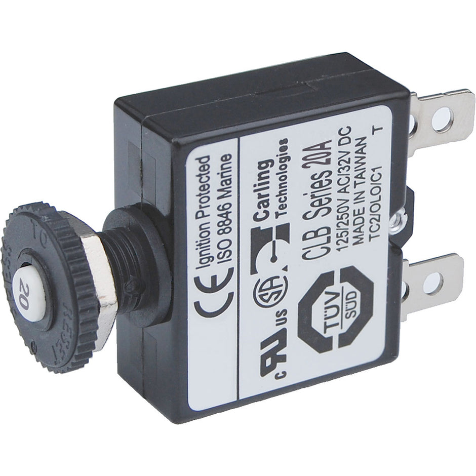 Blue Sea 7057 20A Push Button Thermal with Quick Connect Terminals 7057