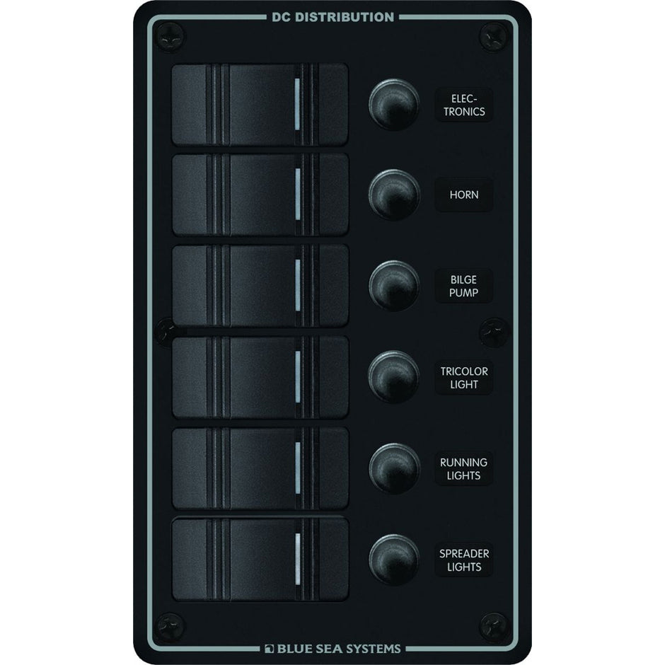 Blue Sea 8373 Water Resistant 6 Position  Black  Vertical Mount Panel 8373
