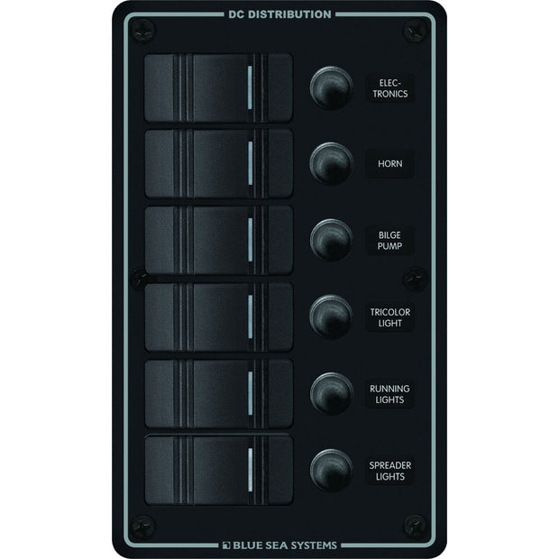 Blue Sea 8373 Water Resistant 6 Position  Black  Vertical Mount Panel 8373