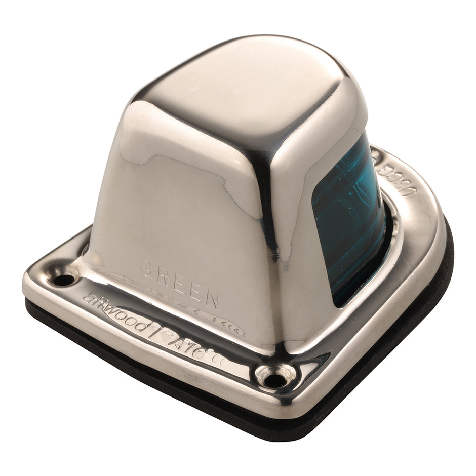 Attwood 1Mile Deck Mount Green Sidelight  12V  Stainless Steel Housing 66319G7