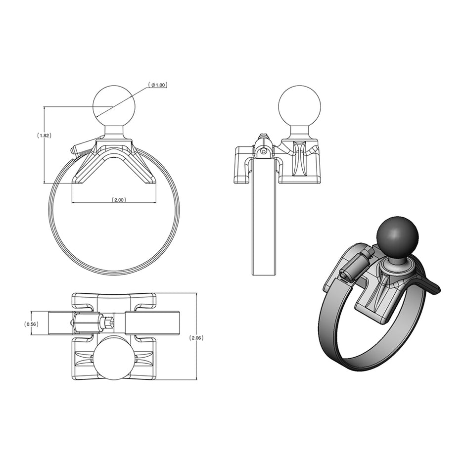 RAM Mount VBase Rail Yoke Clamp Mount RAMB108BU