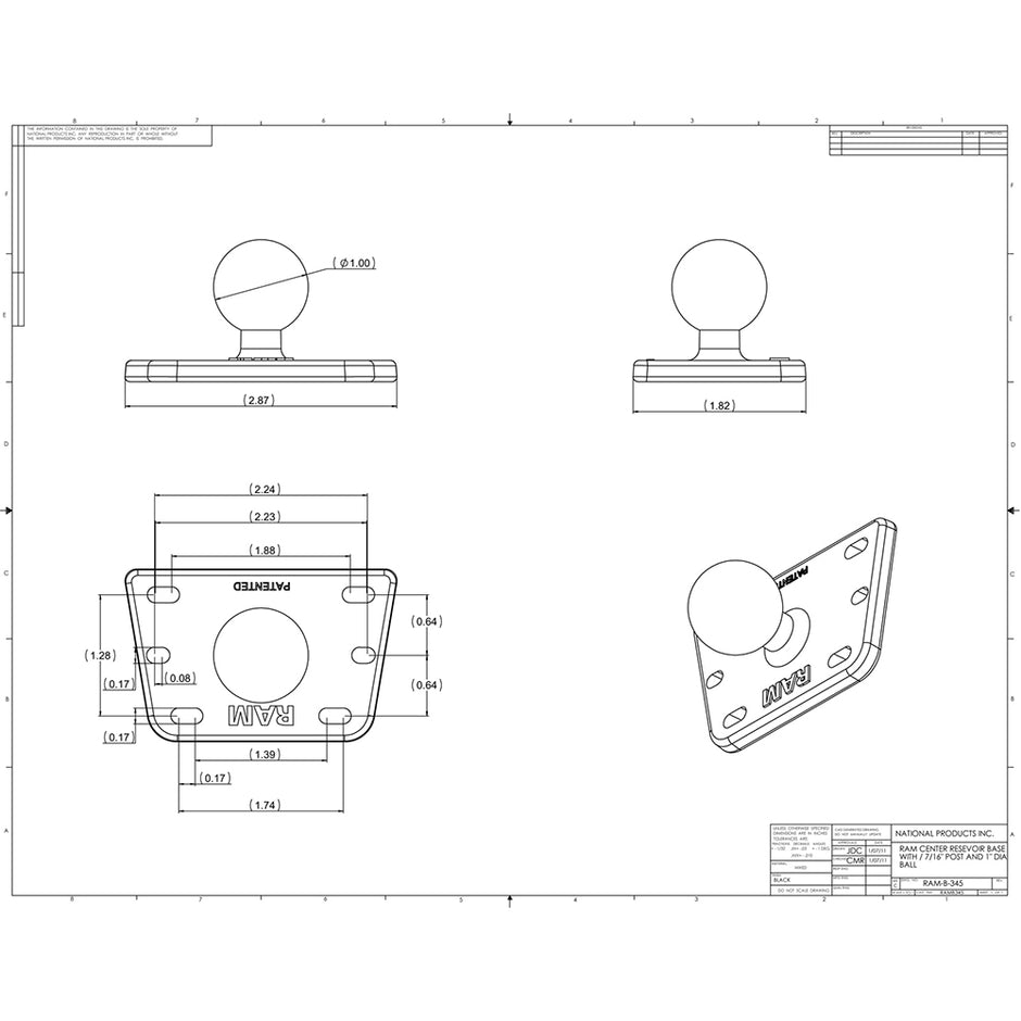 RAM Mount Motorcycle BrakeClutch Cover w1 Ball RAMB345U
