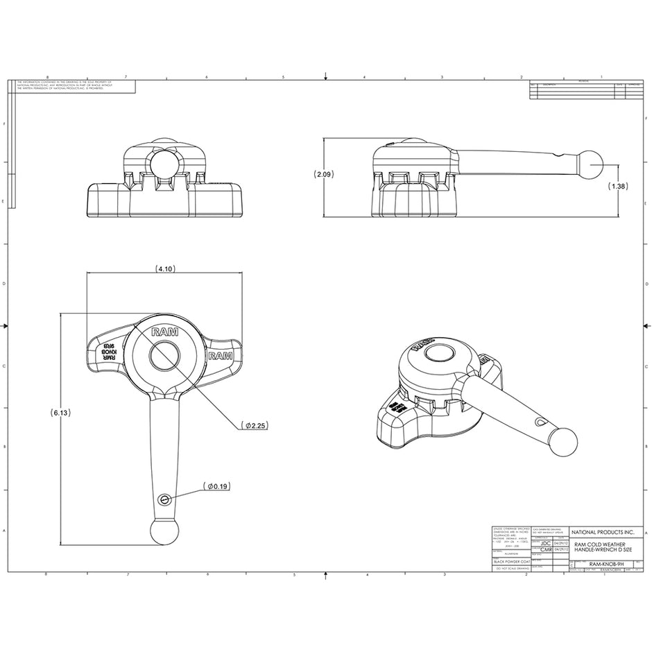 RAM Mount Handle Wrench fD Size Ball Arms  Mounts RAMKNOB9HU