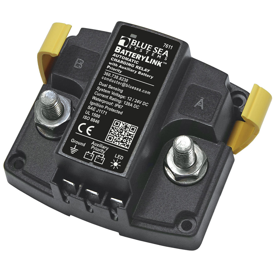 Blue Sea 7611 DC BatteryLink Automatic Charging Relay  120 Amp wAuxiliary Battery Charging 7611