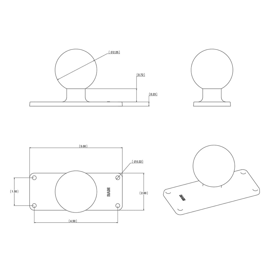 RAM Mount 2 x 5 Rectangular Base w15 Ball RAM202U25