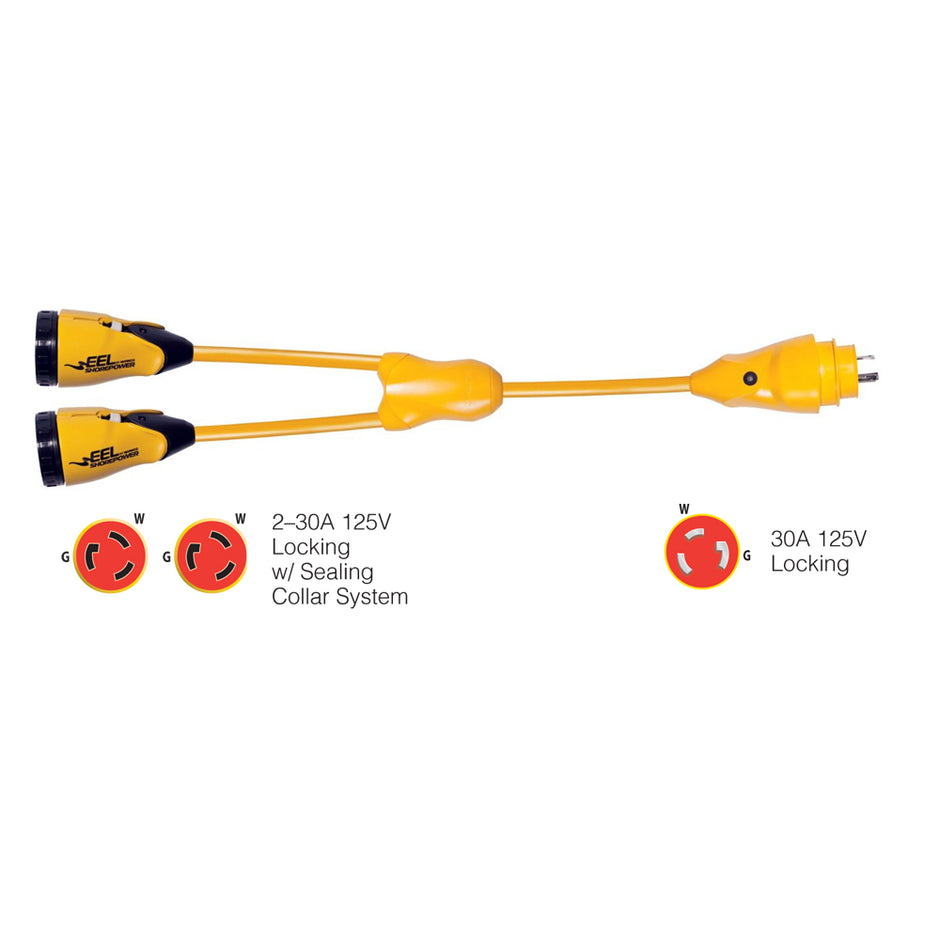 Marinco Y30230 EEL 230A125V Female to 130A125V Male Y Adapter  Yellow Y30230