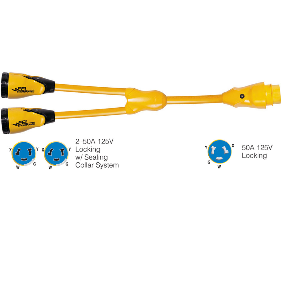 Marinco Y5042504 EEL 250A125250V Female to 150A125250V Male Y Adapter  Yellow Y5042504