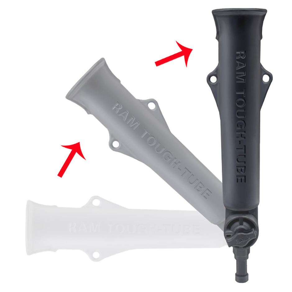 RAM Mount ToughTube Fishing Rod Holder w3 Long Ratchet Spline Post Arm RAP394SSTU
