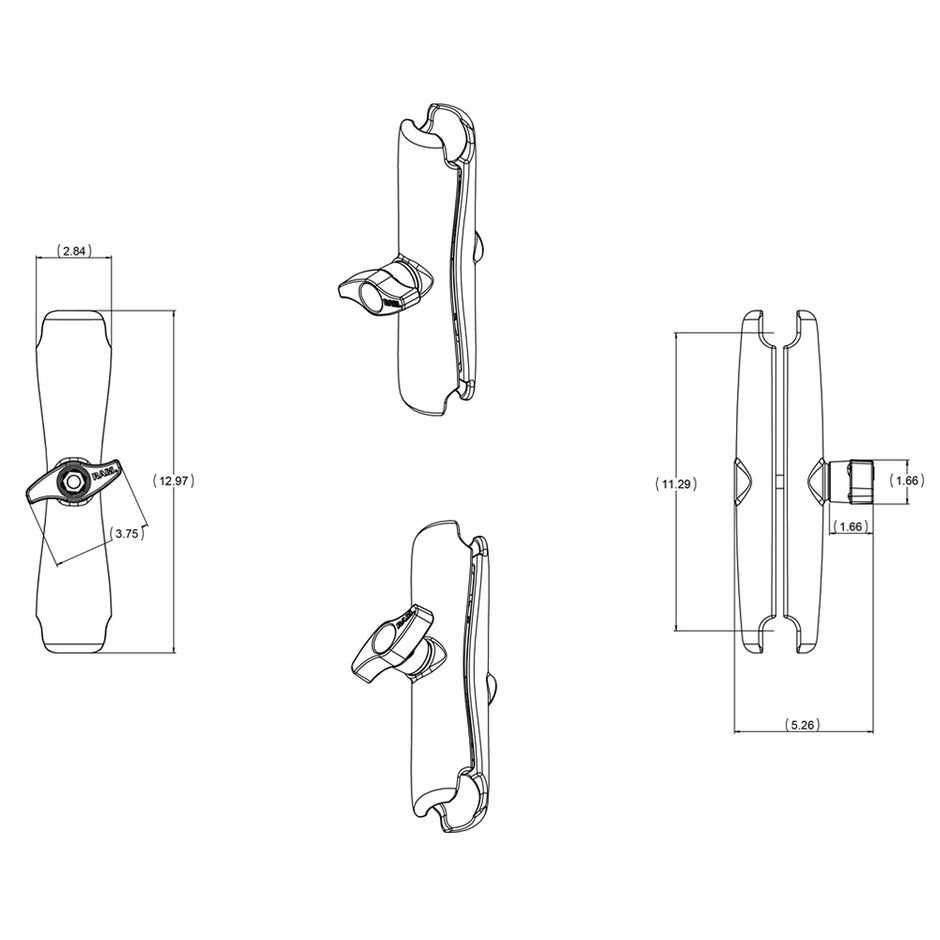 RAM Mount Long Double Socket Arm f225 Ball Bases RAMD201UE