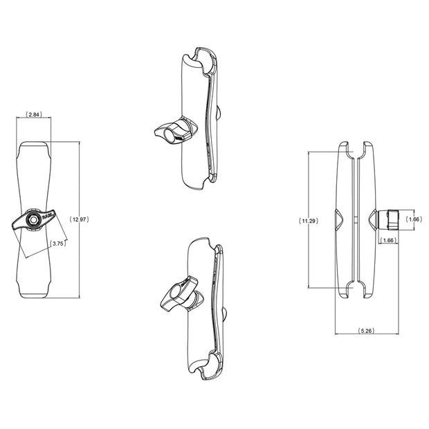 RAM Mount Long Double Socket Arm f225 Ball Bases RAMD201UE