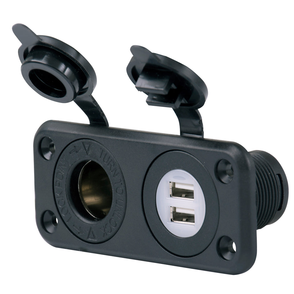 Marinco SeaLink Deluxe Dual USB Charger  12V Receptacle 12VCOMBO