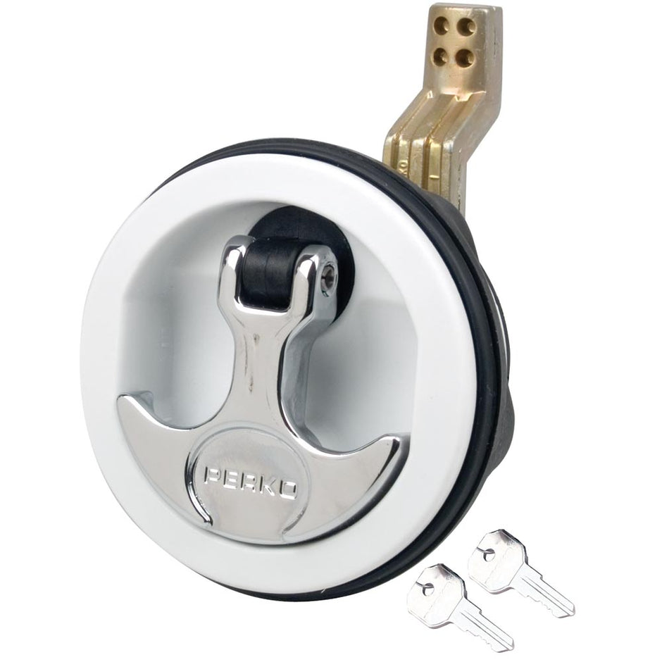Perko Surface Mount  Latch  White Body Chrome Handle Offset Cam Bar 34  238 1091DP1WHT
