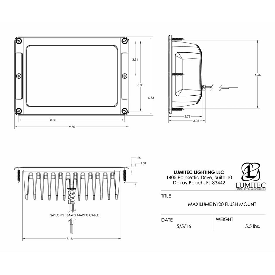 Lumitec Maxillume h120  Flush Mount Flood Light  White Housing  White Dimming 101348