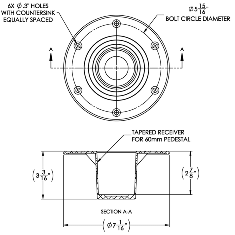 TACO Table Support  Flush Mount  Fits 238 Pedestals Z104085BLY60MM