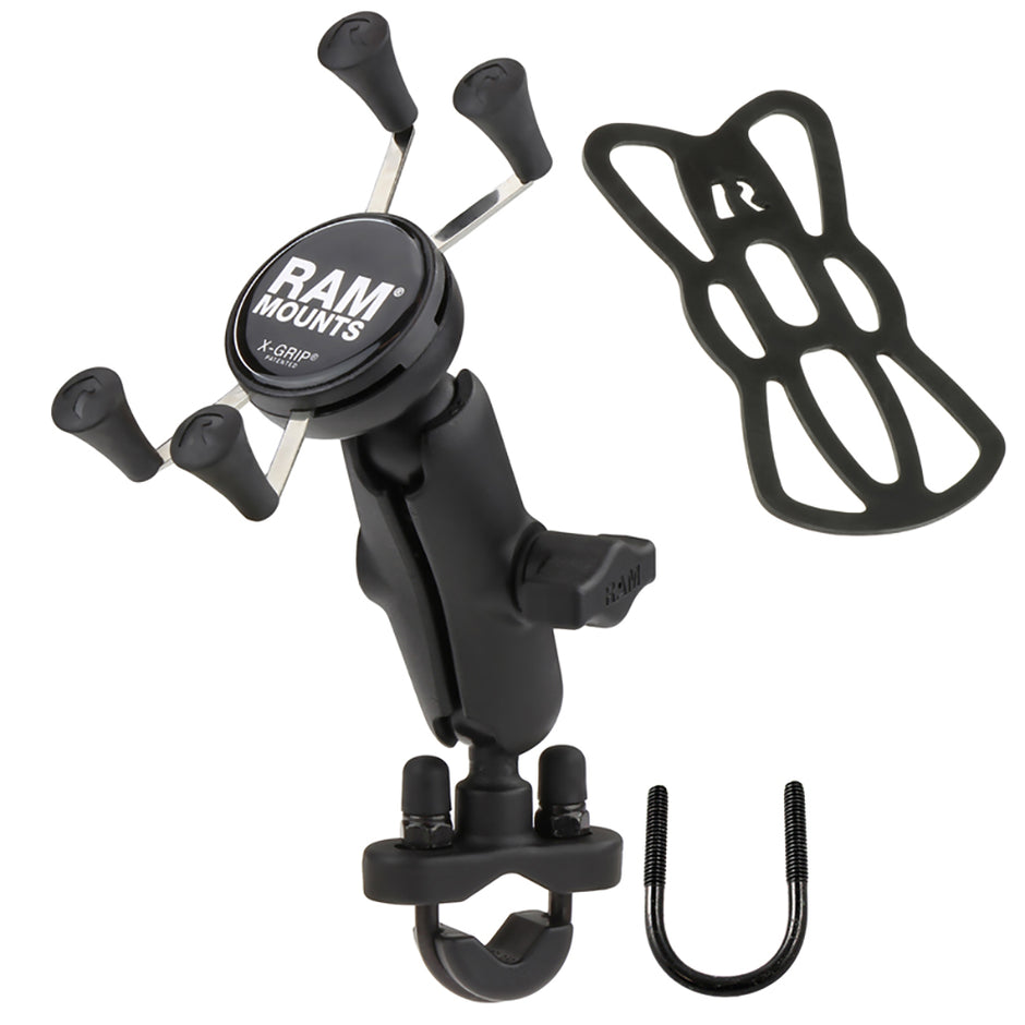 RAM Mount Handlebar Rail Mount wZinc Coated UBolt Base and Universal XGrip CelliPhone Cradle RAMB149ZUN7U
