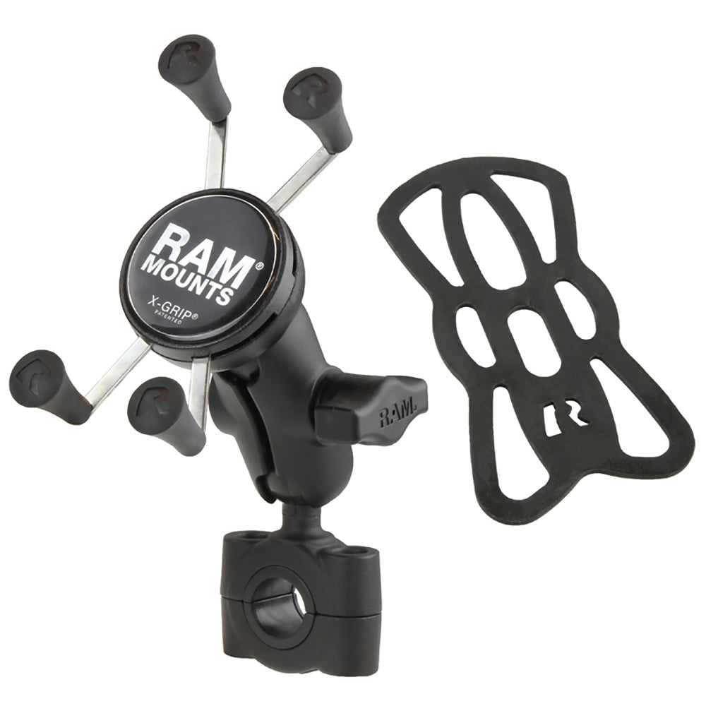 RAM Mount RAM Torque 34  1 Diameter HandlebarRail Base with 1 Ball Short Arm and XGrip for Phones RAMB408751AUN7U