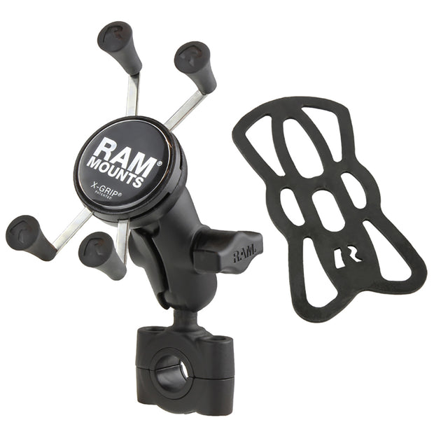 RAM Mount RAM Torque 34  1 Diameter HandlebarRail Base with 1 Ball Short Arm and XGrip for Phones RAMB408751AUN7U