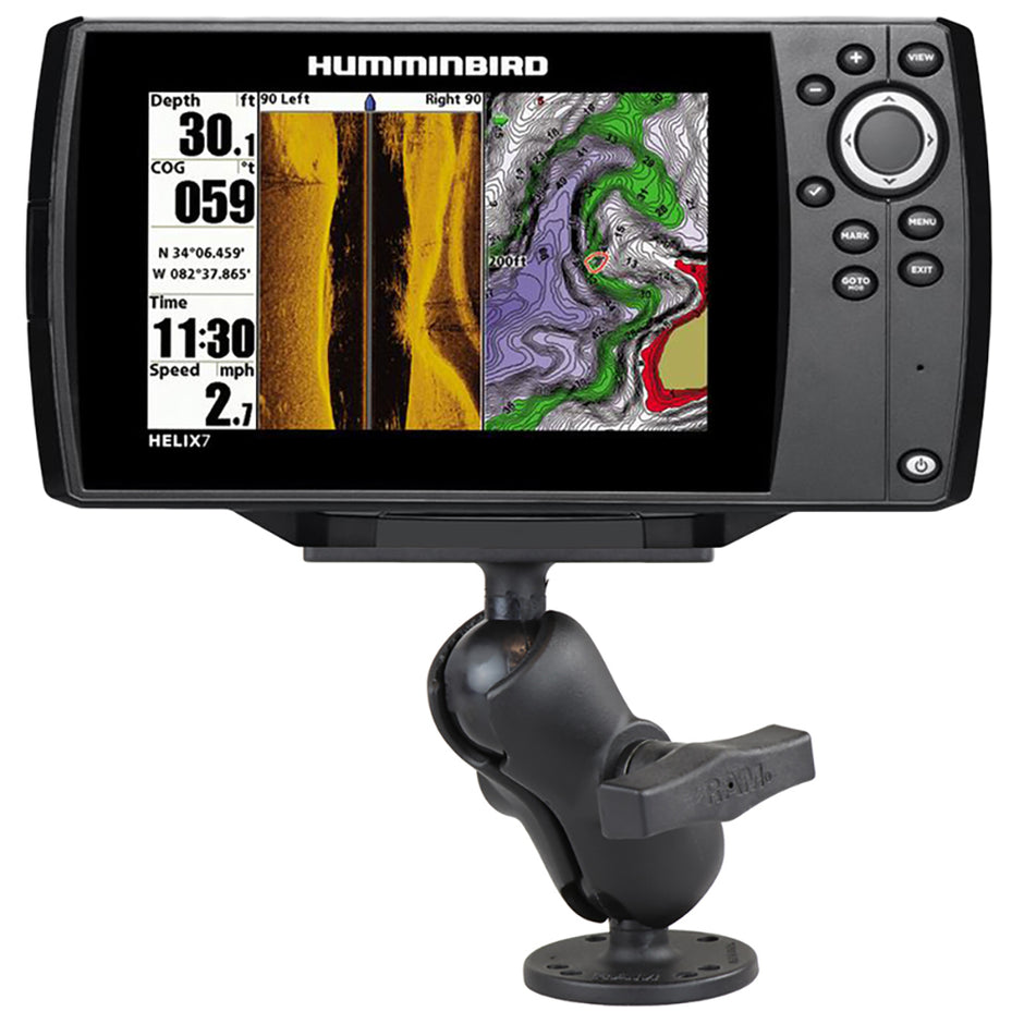 RAM Mount 15 Ball Mount w25 Round Base Short Arm  2 x 4 Plate fHumminbird Helix 7 Only RAM20224B202U