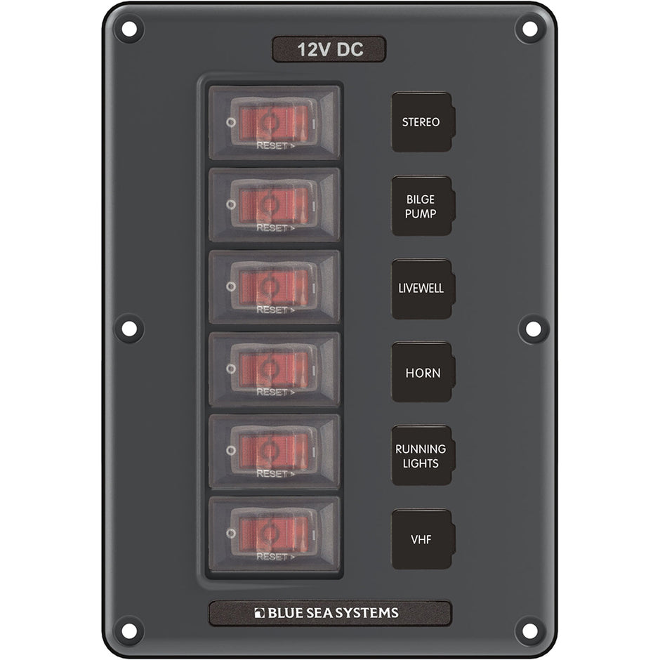 Blue Sea 4322 Circuit Breaker Switch Panel 6 Position  Gray 4322