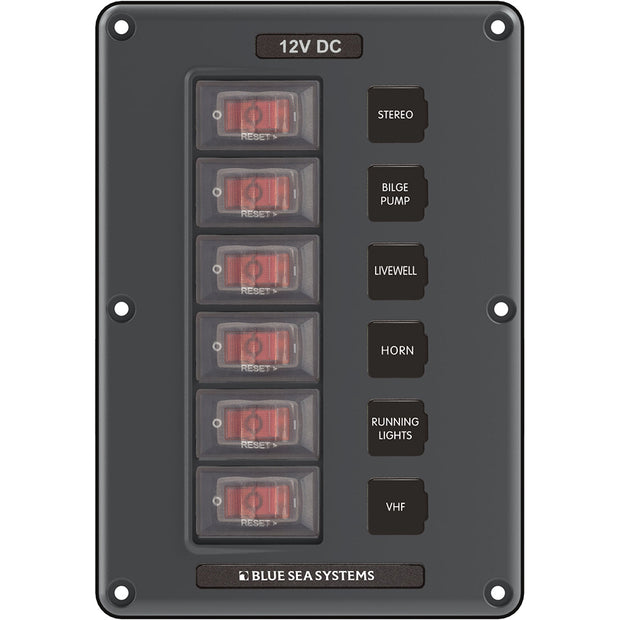 Blue Sea 4322 Circuit Breaker Switch Panel 6 Position  Gray 4322