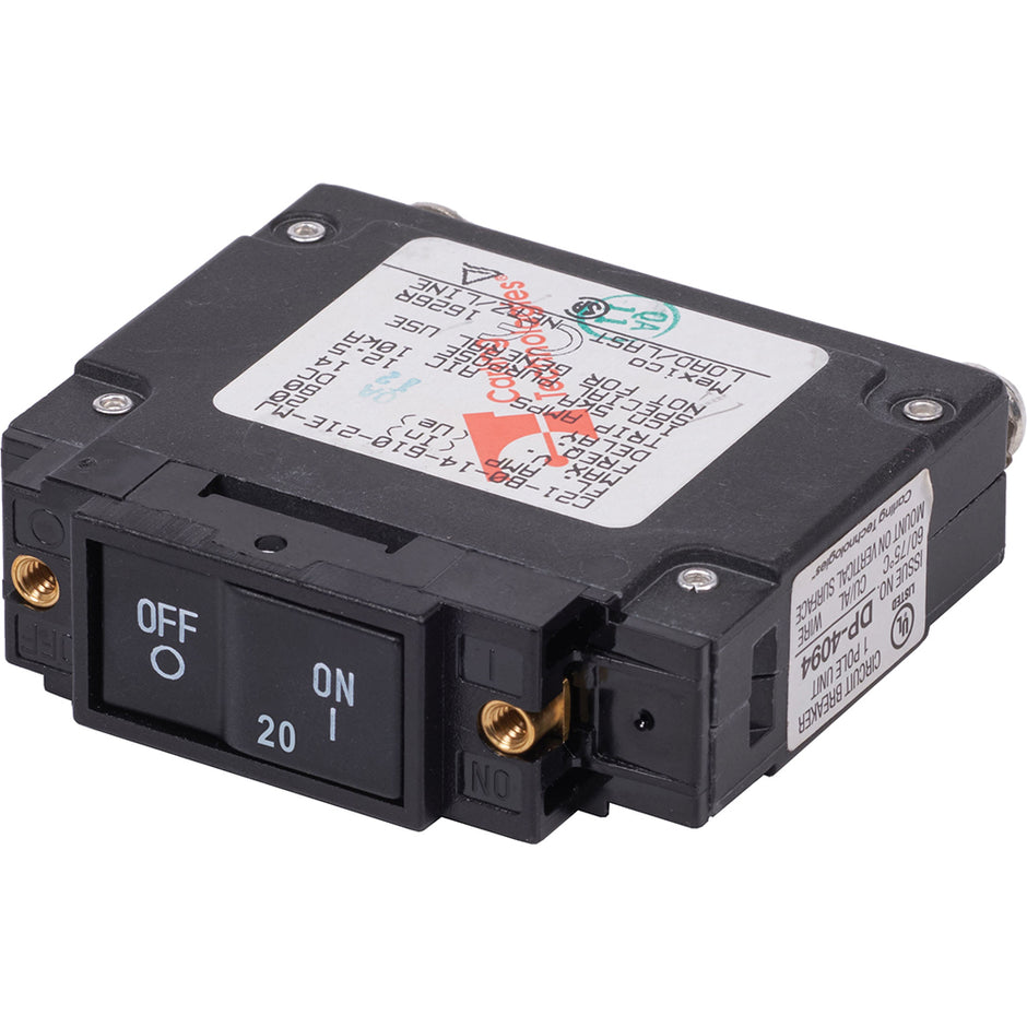 Blue Sea 7443 UL489 Circuit Breaker  20A Flat Rocker 7443