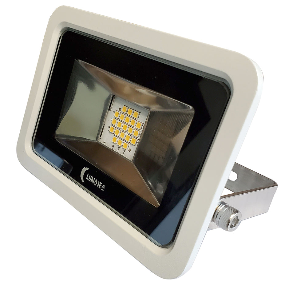 Lunasea 10W Slimline LED Floodlight 120VAC Only Cool White 1200 Lumens 3 Cord  White Housing LLB366N3110