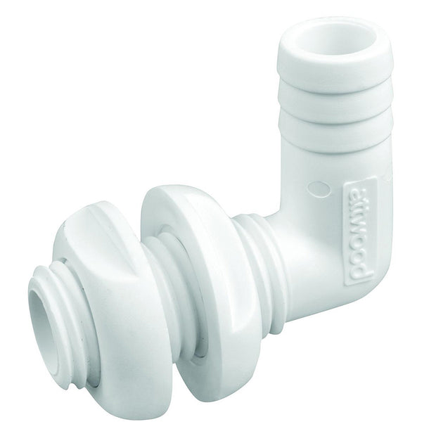 Attwood White Plastic 90 Degree ThruHull Connector  34 Inner Diameter 38773
